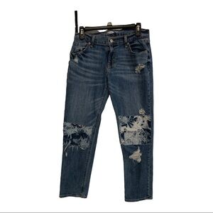 Old‎ Navy fray and tie dye patch mid rise boyfriend jeans